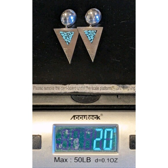 Vintage Sterling Silver Channel Inlay Turquoise Arrowhead Earring Native America - Picture 7 of 7